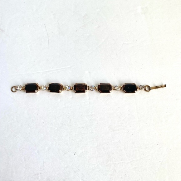 Vintage Root Beer Brown Rhinestone Bracelet Iridescent Aurora Borealis Crystal - Picture 7 of 8